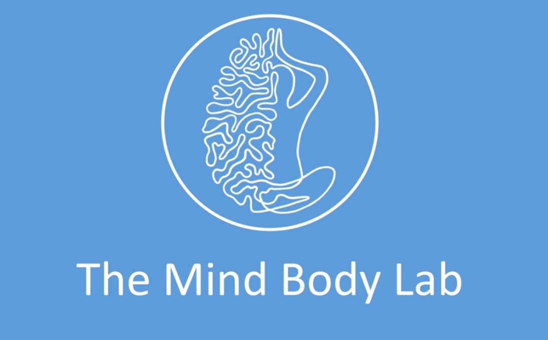 Logo for forskningsgruppen: En hjerne som flettes inn i en person som illustrasjon på hode-kropp sammenheng