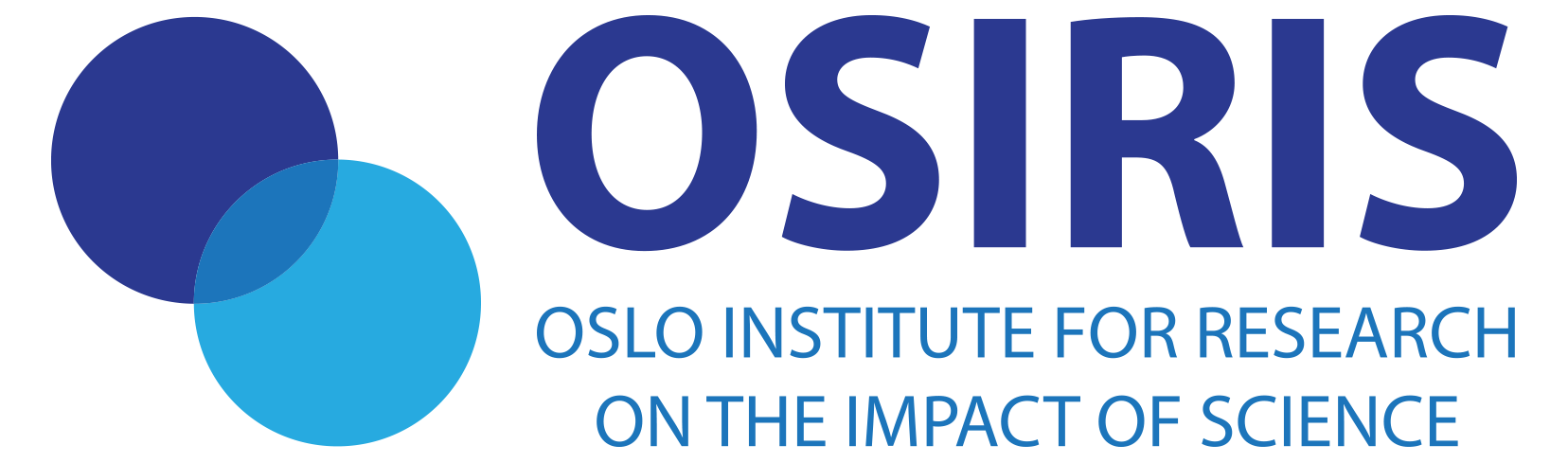 Logoen til OSIRIS (Oslo Institute for researcg on the impact of science). Teksten er blå, og ved siden av den er det to overkappende, blå sirkler.