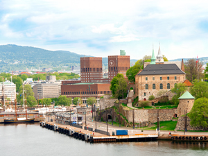 Oslo with Akershus fortress and city hall