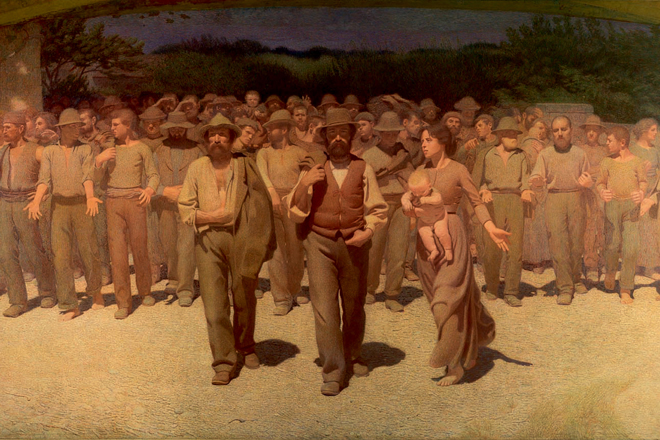 painting of workers striking