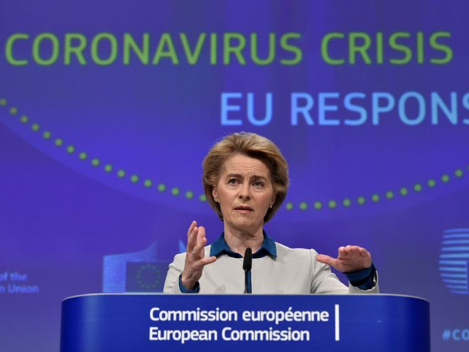 President of the European Commission, Ursula von der Leyen, holds a speech