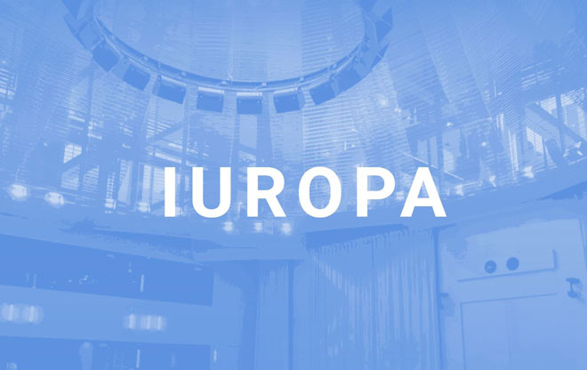 Landing page of the IUROPA website, IUROPA logo on blue background