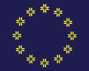 EU-flagget, men de gule stjernene er byttet ut med strikkemønster.