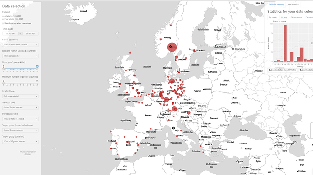 Kart over høyreekstrem vold i Europa