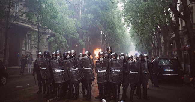 Police with shields in Italy