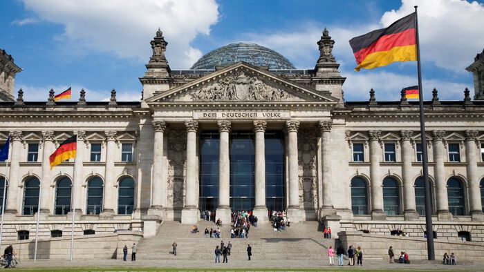 Large official building with german flags outside
