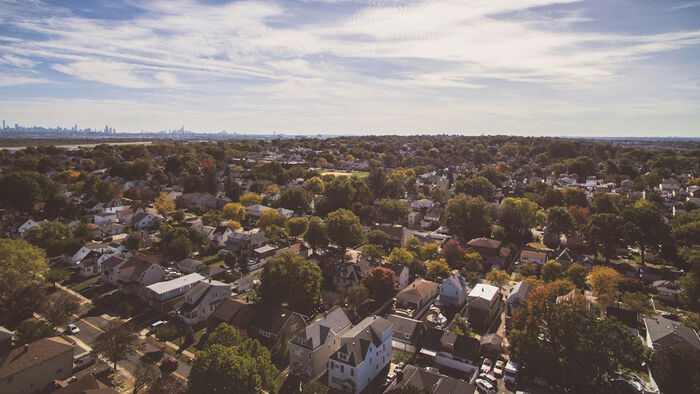 drone photo of an american suburb