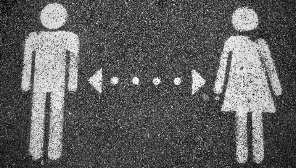 illustration of a man and a woman with a dotted line between