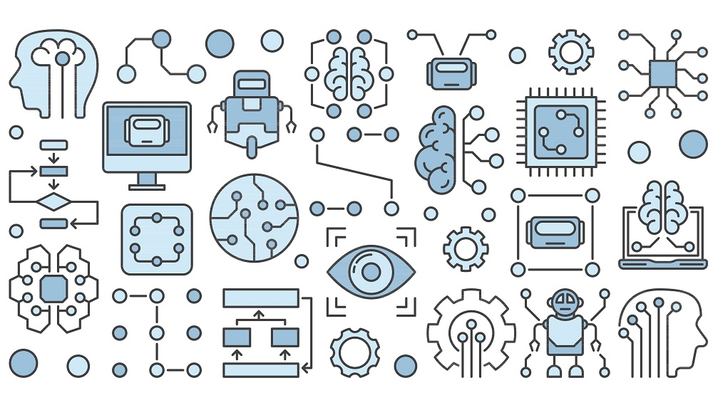 vector image of robot, brain, eyes, computer chips