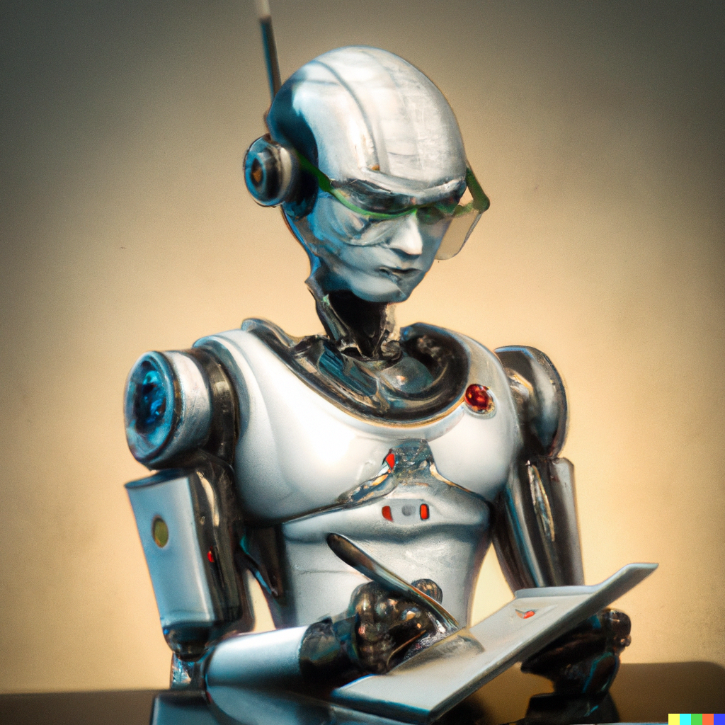  a robot filling out a survey