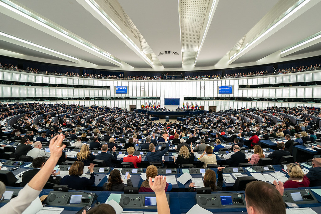 Members of the European Parliament voting