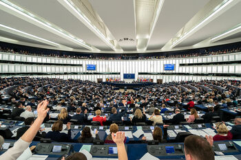 Members of the European Parliament voting