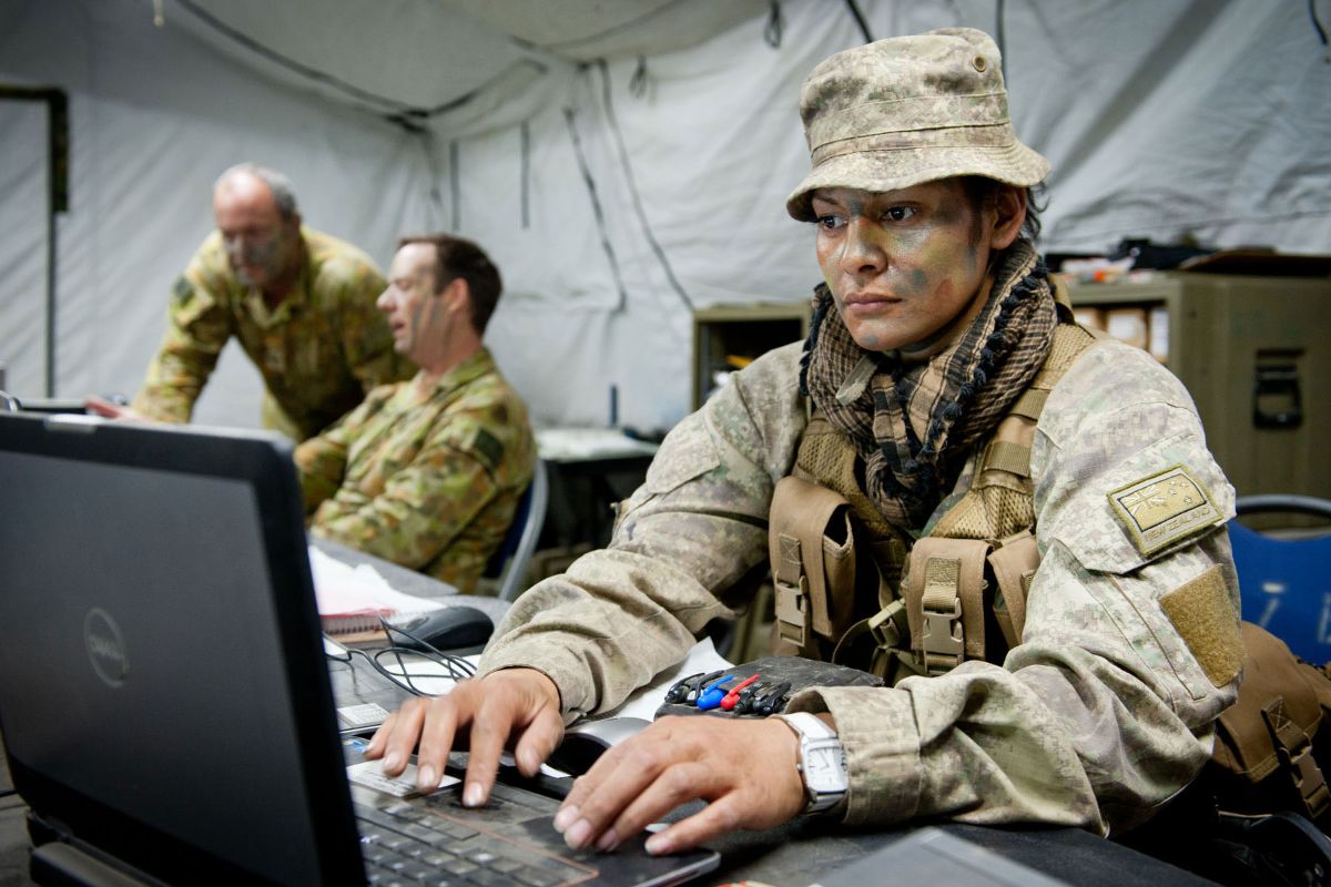 Soldier in from of computer 