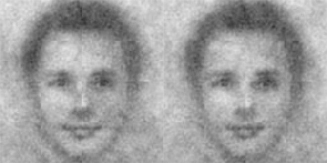 Bildet til venstre viser en mann med feminine ansiktstrekk, mens bildet til høyre viser en mann med mer maskuline trekk. Foto: Illustrasjonsbilde via Alexander Gundersen og Jonas R Kunst/ UiO