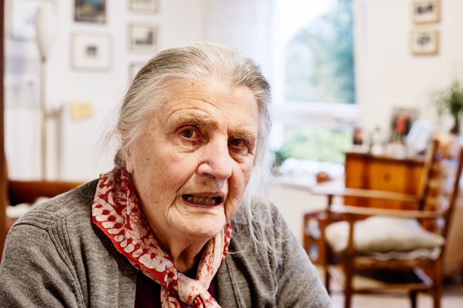 Senior woman in her nursing home room in Cologne, Germany.