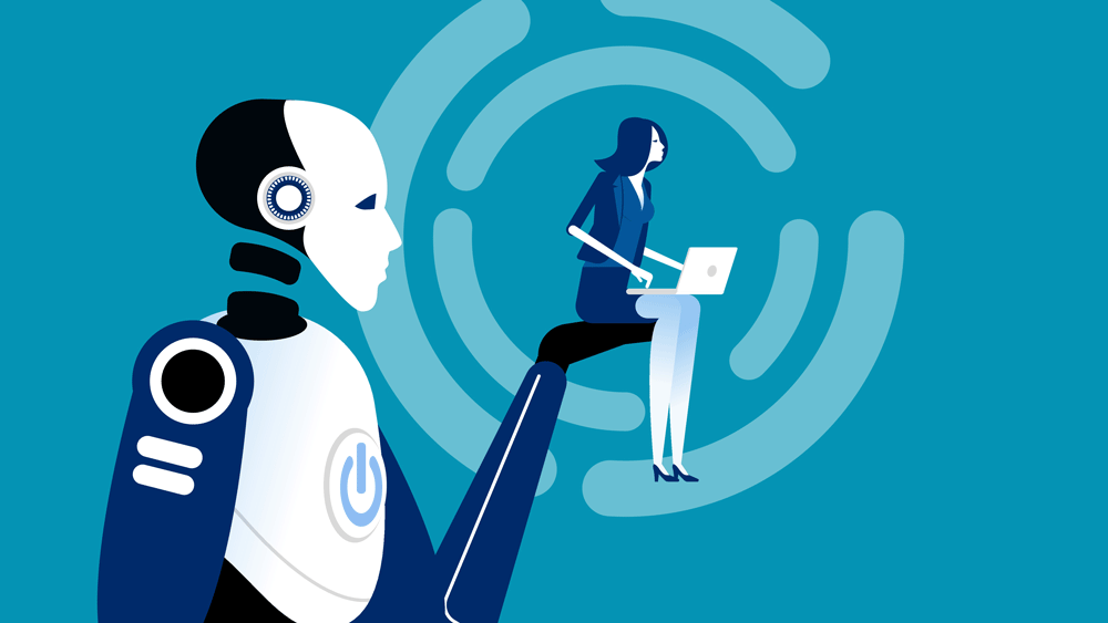 Illustrasjon av en robot som løfter en psykolog
