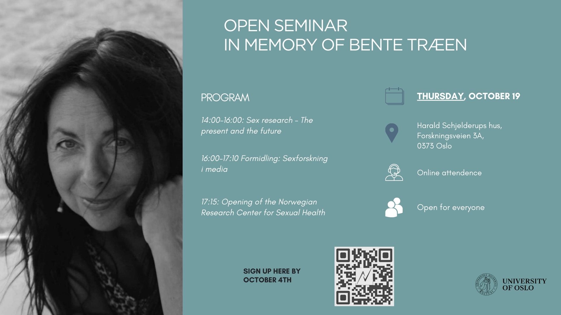 Invitation flyer with a picture of Bente Træen