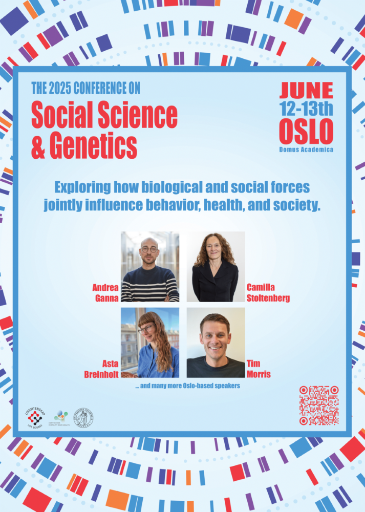 conference flyer with title and pictures of four people