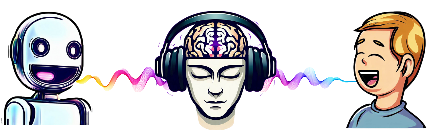 A person wearing headphones listening to natural human and AI-generated voice stimuli.