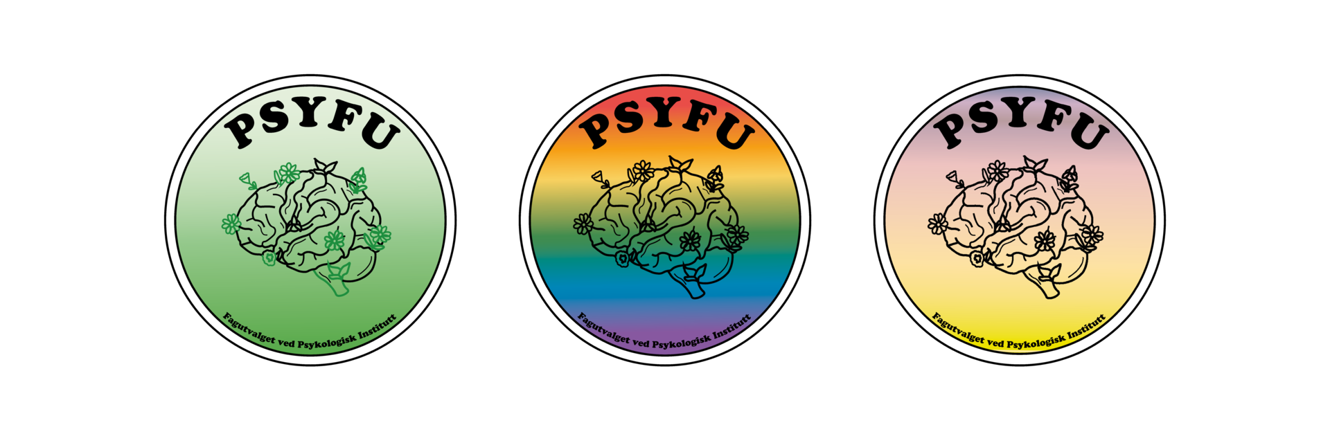 tre fargerike logoer for psyfu