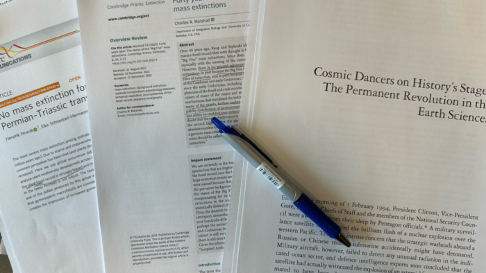 Printed texts and a pen