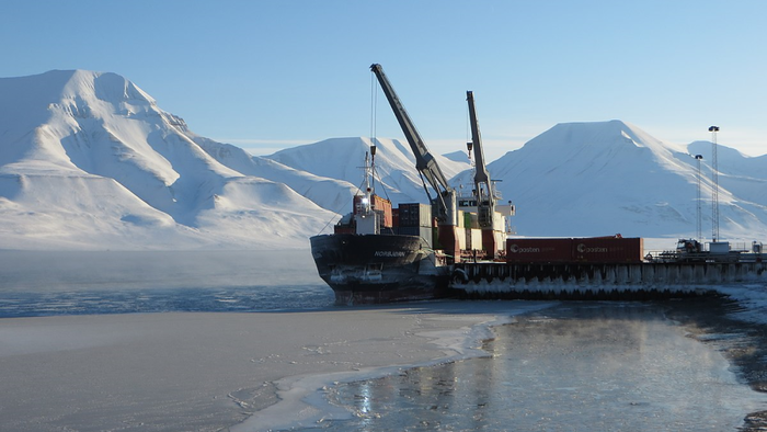 Shipping boat at arctic dock