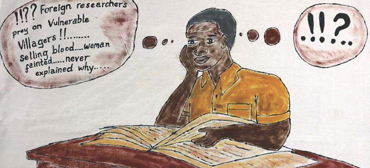 Illustrasjon: Afrikansk mann som leser en bok. 