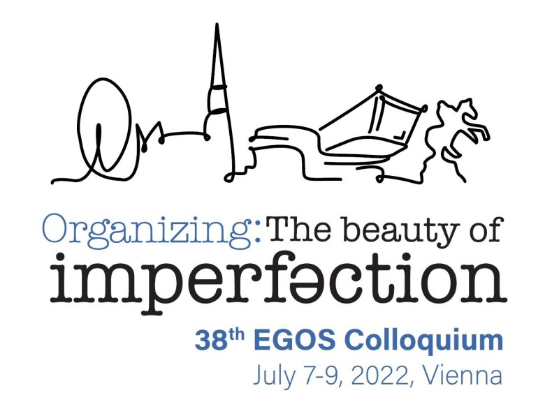 Logo for tge 38th EGOS colloquium in Vienna. Text: organizing the beauty of imperfection.
