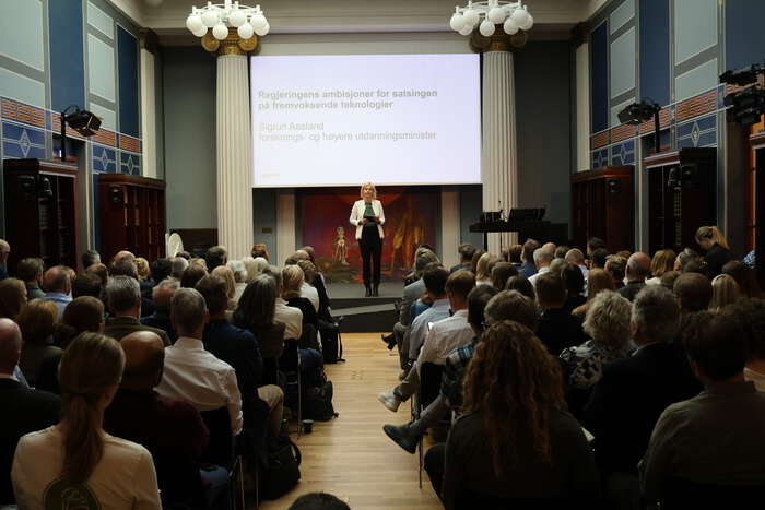 Forsknings- og høyere utdanningsminister Sigrun Aasland under lanseringen den 11. juni 2026.